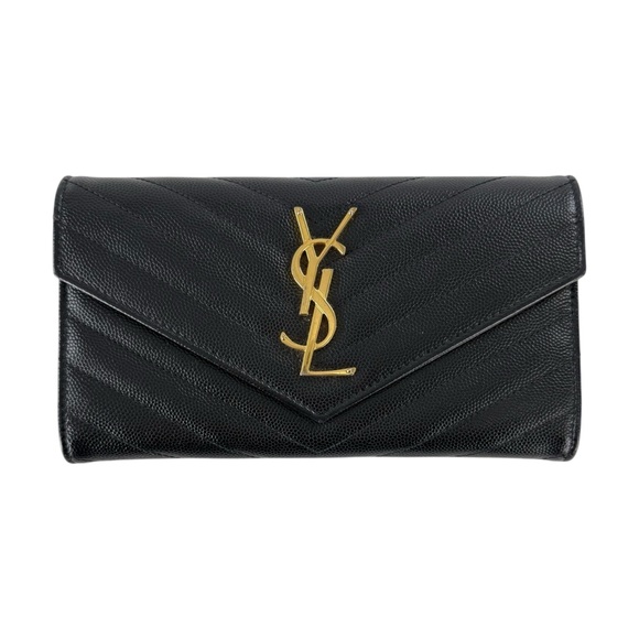 Saint Laurent Grain De Poudre Matelasse Chevron Flap Wallet - Picture 1 of 10